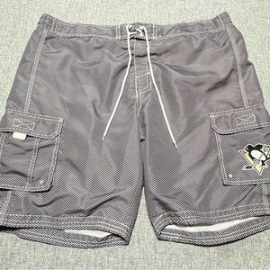 Pittsburgh Penguins Men’s Black and Grey Swim Trunks Size XL